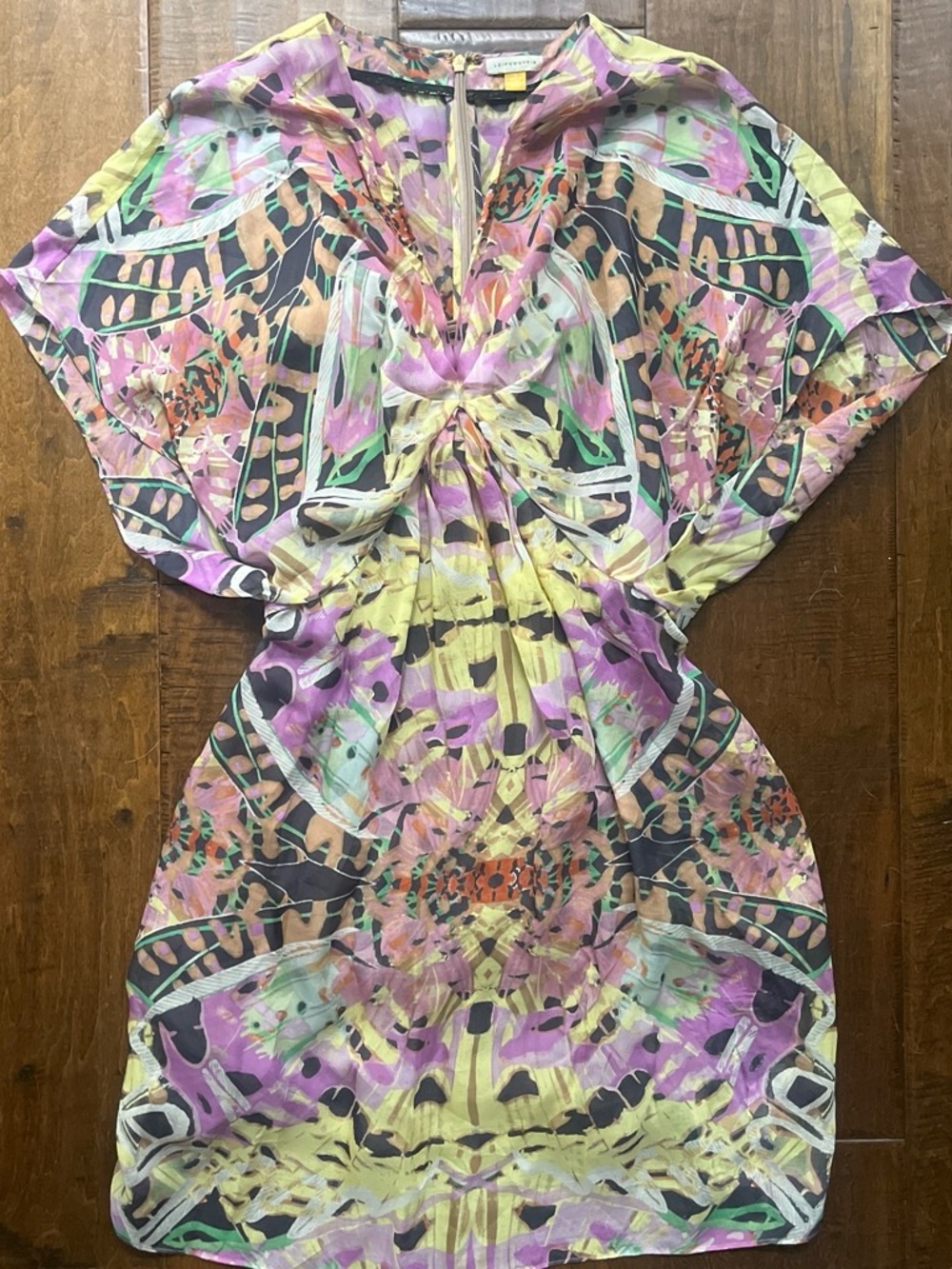 Anthropologie Leifsdottir 100% Silk Butterfly Kaleidoscope semi-sheer mini dress